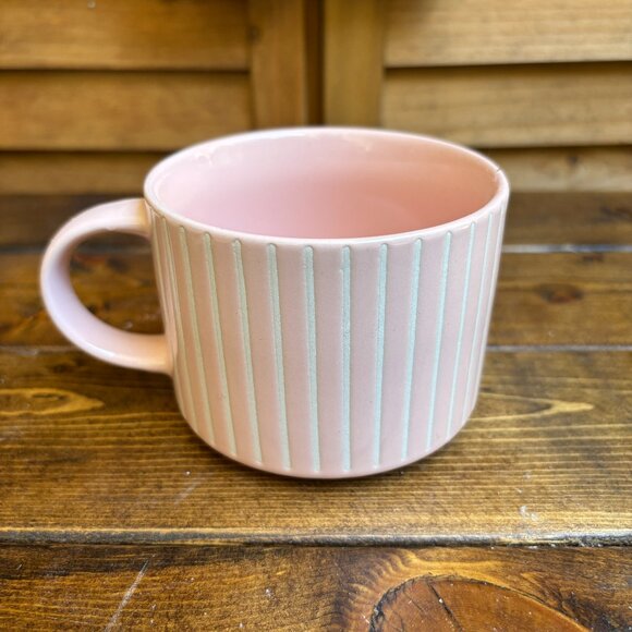 Pink Ribbed Stoneware Mug – Modern Matte Ceramic – Microwave Safe - Picture 1 of 4